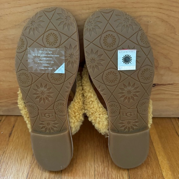 Ugg Alicia Mojave Yellow Sheepskin Flip Flops - Picture 7 of 8